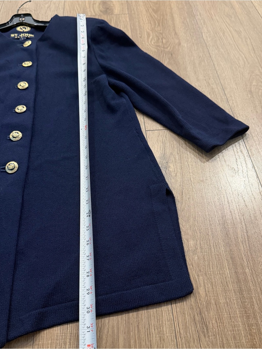 St. John Navy Long Sleeve Knit blazer with Gold Buttons, L - Picture 7 of 9